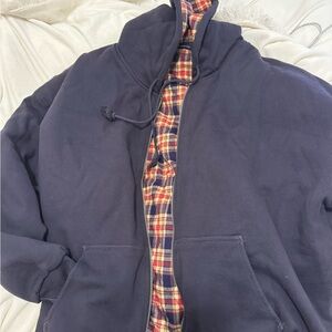 Brandy Melville navy zip up hoodie with plaid lining